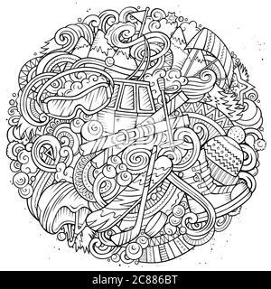 Winter Sports handgezeichnete Vektor-Kritzeleien Illustration. Skisplakat-Design. Stock Vektor