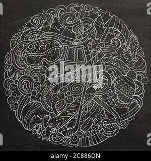 Winter Sports handgezeichnete Vektor-Kritzeleien Illustration. Skisplakat-Design. Stock Vektor