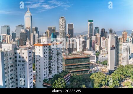 Der Wolkenkratzer Bagger Demontage in Hong-Kong Stockfoto
