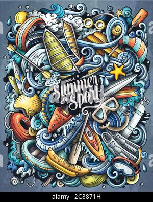 Wassersport handgezeichnete Vektor-Doodles-Illustration. Stock Vektor