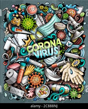 Coronavirus Hand gezeichnet Vektor-Doodles Illustration Stock Vektor