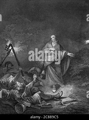 Eine eingravierte Vintage New Testament Bible Illustration Bild des Verrats von Jesus Christus durch Judas, aus einer viktorianischen Bibel datiert 1852, das ist nicht lange Stockfoto