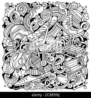 Winter Sports handgezeichnete Vektor-Kritzeleien Illustration. Skisplakat-Design Stock Vektor