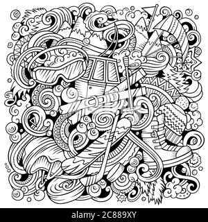 Winter Sports handgezeichnete Vektor-Kritzeleien Illustration. Skisplakat-Design. Stock Vektor