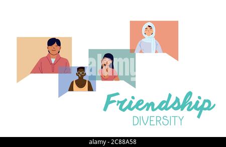 Frauen und Männer Cartoons in Blasen Design, Kultur und Freundschaft Vielfalt Thema Vektor Illustration Stock Vektor