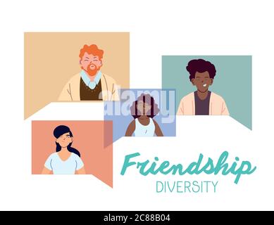 Frauen und Männer Cartoons in Blasen Design, Kultur und Freundschaft Vielfalt Thema Vektor Illustration Stock Vektor