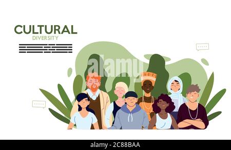 Frauen und Männer Cartoons mit Blättern Design, Kultur und Freundschaft Vielfalt Thema Vektor Illustration Stock Vektor