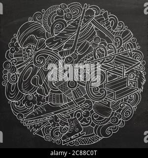 Winter Sports handgezeichnete Vektor-Kritzeleien Illustration. Skisplakat-Design. Stock Vektor