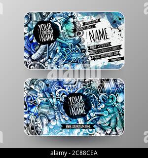 Wintersport Handgezeichnete Doodle id-Karten-Set. Detaillierte Flyer mit Cartoon-Details. Stock Vektor