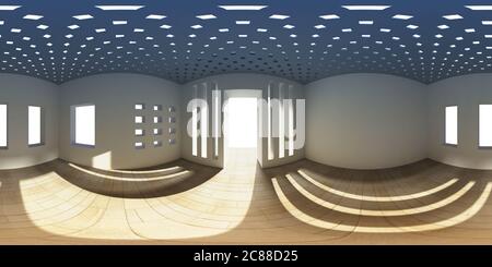 8K HDRI-Karte, sphärischer Umgebungshintergrund, abstrakte Panoramalicht-Lichtquelle mit hohem Kontrast im Innenraum (3d equirectangulant Render) Stockfoto