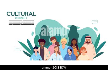Frauen und Männer Cartoons mit Blättern Design, Kultur und Freundschaft Vielfalt Thema Vektor Illustration Stock Vektor
