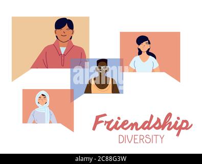 Frauen und Männer Cartoons in Blasen Design, Kultur und Freundschaft Vielfalt Thema Vektor Illustration Stock Vektor