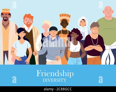 Frauen und Männer Cartoons Design, Kultur und Freundschaft Vielfalt Thema Vektor Illustration Stock Vektor