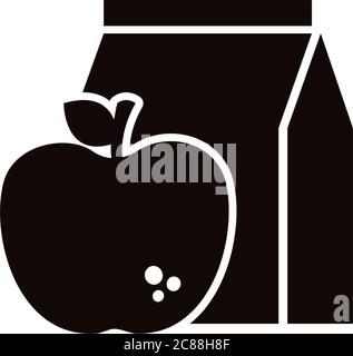 apfel Obst mit Lebensmittelbeutel Silhouette Stil Symbol Vektor Illustration Design Stock Vektor