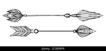 Satz Pfeile mit Boho-Muster gekippt. Vektor-Element für Tattoo-Designs, Postkarten, Cover und Ihre Kreativität Stock Vektor