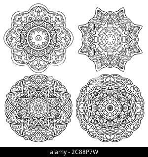 Setzen Sie runde Mandalas zum Färben. Doodle Glasmalereien für Ihre Kreativität. Stock Vektor