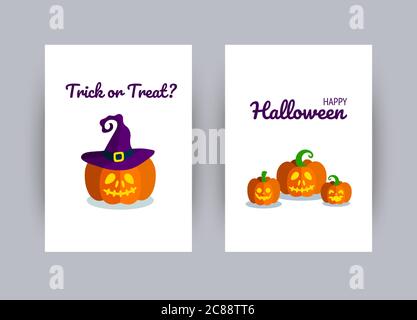 Grußkarte für Halloween-Party. Geschnitzte Halloween Kürbisse. Vektorgrafik Stock Vektor