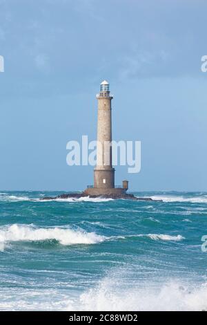 Goury Leuchtturm während Sturm, Normandie Stockfoto