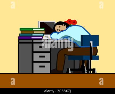 Faul, Nickerchen, Büro, Arbeit, Tisch, Müde, Schlaf, Angestellter, Job, Cartoon, Geschäftsmann, schlafend, gelangweilt, Pause, Geschäft, Beschäftigt, Karriere, Charakter, Computer, Stock Vektor