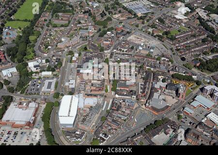 Luftaufnahme von Newcastle-under-Lyme, einer Marktstadt in Staffordshire, Großbritannien Stockfoto