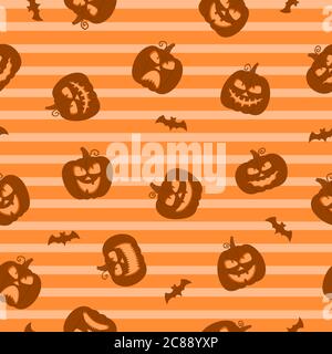 Nahtloses Muster mit halloween Kürbis. Vektorgrafik in flacher Form. Stock Vektor