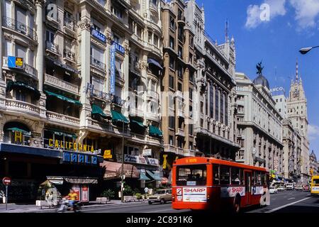 Gran Via, Madrid, Spanien. Ca. 1990 Stockfoto