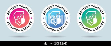 Schützen Sie sich Insignien Stempel. Symbol für Vektorzertifikat. Set mit 3 schönen Farbverläufen. Vektor-Kombination für Zertifikat in flacher Ausführung. Stock Vektor