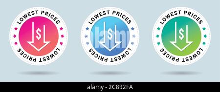 Niedrigste Preise Insignien Stempel. Symbol für Vektorzertifikat. Set mit 3 schönen Farbverläufen. Vektor-Kombination für Zertifikat in flacher Ausführung. Stock Vektor
