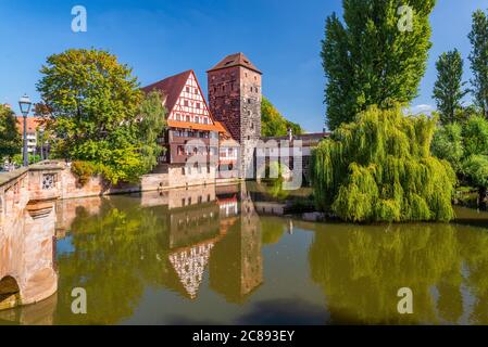 Henkerbrücke in Nürnberg, Deutschland an der Pegnitz. Stockfoto