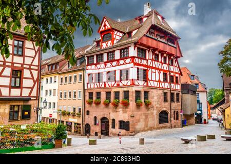Nürnberg, Deutschland am historischen Albrecht Dürer Haus. Stockfoto