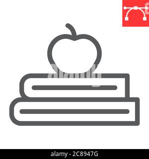 Bücher mit Apple-Linie Symbol, Schule und Bildung, Apfel und Buch Zeichen Vektorgrafik, editierbare Strich lineare Symbol, eps 10. Stock Vektor