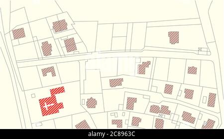Imaginäre Vektor-Katasterkarte mit Gebäuden und Straßen Stock Vektor