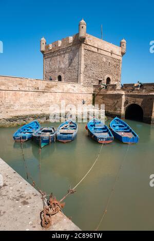 Die Hafenzitadelle auf den alten Stadtmauern von Essaouira, Marokko Stockfoto