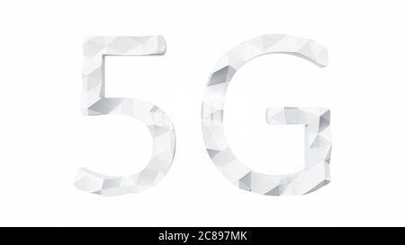 5G Internet-Verbindung Low-Poly-Schrift auf weißem Hintergrund. Abstrakte 3D-Illustration Stockfoto