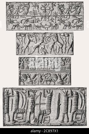 Alte babylonische Zylinderdichtungen, Mesopotamien Stockfoto
