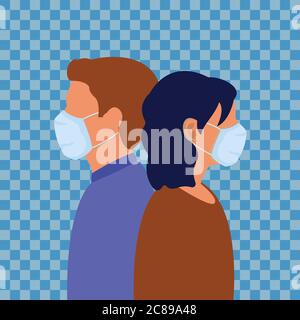 Menschen Mann und Frau in medizinischen Gesichtsmaske. Stock Vektor