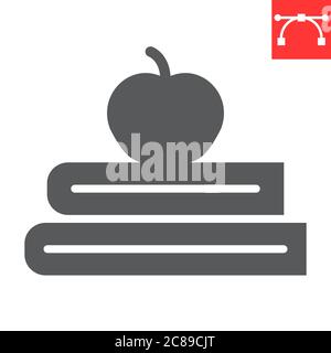 Bücher mit Apfel Glyphe Symbol, Schule und Bildung, Apfel und Buch Zeichen Vektorgrafik, editierbare Strich solide Symbol, eps 10. Stock Vektor