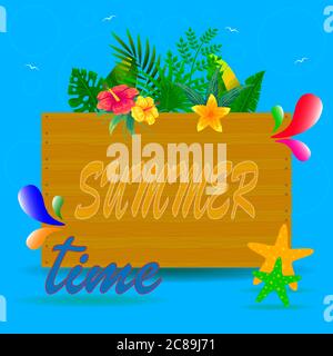 Sommerzeit mit tropischen Blättern Hintergrund Vektor-Illustration Stock Vektor