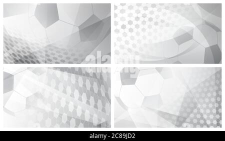 Set aus vier Fußball oder Fußball abstrakten Hintergründe mit großen Ball in grauen Farben Stock Vektor