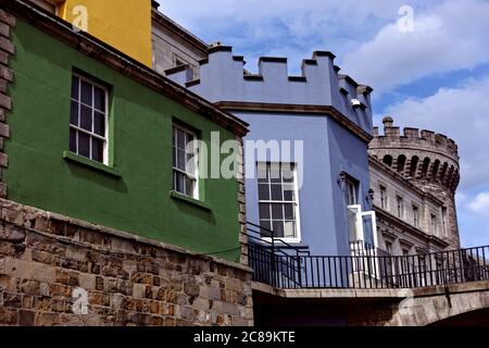 Dublin Castle Bunte Mauern der State Apartments, Record Tower, 13. Jahrhundert. Dublin, Irland, Europa, Europäische Union, EU. Nahaufnahme. Stockfoto