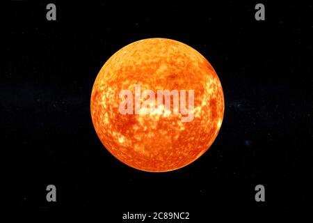 Solarsystem Konzept. Blick auf die volle große Sternsonne aus dem Weltraum auf einem schwarzen Himmel Hintergrund. Elemente dieses Bildes, die von der NASA eingerichtet wurden. 3d-Rendering Stockfoto