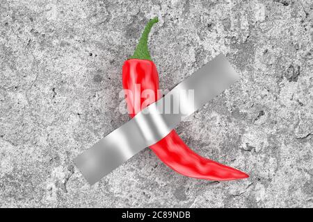 Red Chili Pepper auf Beton Wand extrem Nahaufnahme geklebt. 3d-Rendering Stockfoto