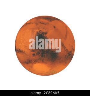 Blick auf den großen roten Planeten Mars aus dem Weltraum auf weißem Hintergrund. Elemente dieses Bildes, die von der NASA eingerichtet wurden. 3d-Rendering Stockfoto