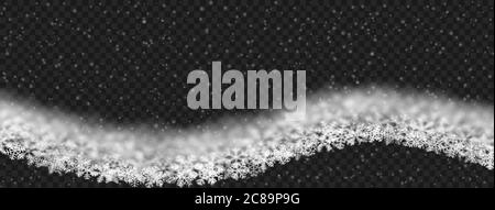 Weihnachtliche Hintergrund von Schneeflocken unterschiedlicher Form, Unschärfe und Transparenz, wellenförmig, auf transparentem Hintergrund Stock Vektor