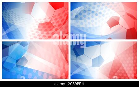 Set von vier Fußball oder Fußball abstrakten Hintergründe mit großen Ball in nationalen Farben von Frankreich Stock Vektor