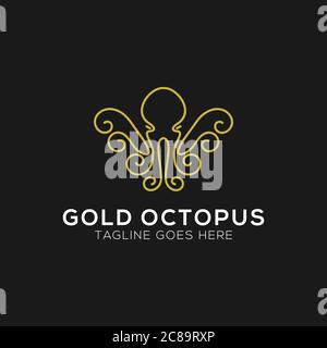 Gold Octopus Logo Design mit Linie Art Stil. Abstrakte Oktopus Symbol Vektor-Illustration Stock Vektor