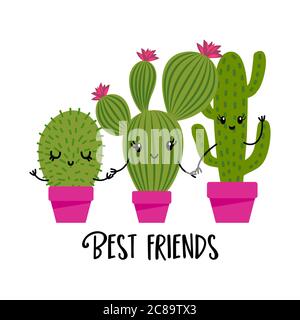 Beste Freunde - Cute Hand gezeichnet Kaktus-Druck mit inspirierenden  lustigen Zitat. Mexikanische Pflanzen. Niedliche Sprichwort mit grnen  Cactis. Sommerposter im Doodle-Stil Stock-Vektorgrafik - Alamy