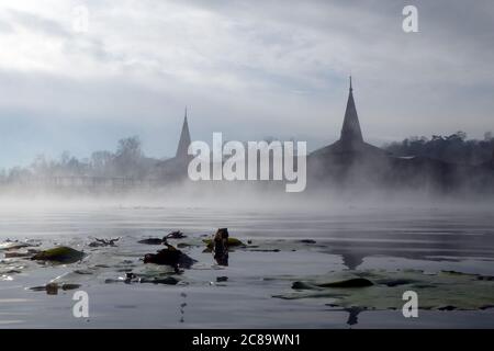 Badgebäude, Heilbad, See Hévíz, Kreis Zala, Ungarn, Magyarország, Europa Stockfoto