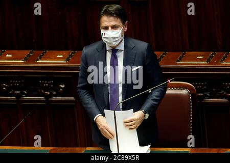 Rom, Italien. Juli 2020. Der italienische Ministerpräsident Giuseppe Conte während seiner Rede über den Europäischen Rat im Abgeordnetenhaus. Rom (Italien), 22. Juli 2020 Foto Samantha Zucchi Insidefoto Credit: Insidefoto srl/Alamy Live News Stockfoto