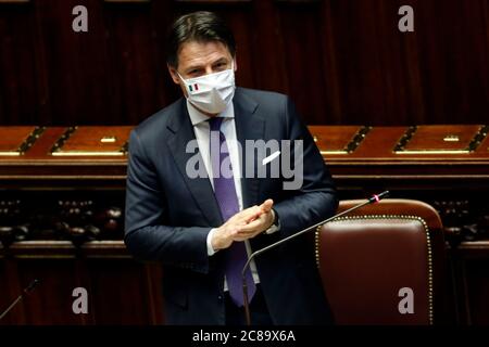 Rom, Italien. Juli 2020. Der italienische Ministerpräsident Giuseppe Conte während seiner Rede über den Europäischen Rat im Abgeordnetenhaus. Rom (Italien), 22. Juli 2020 Foto Samantha Zucchi Insidefoto Credit: Insidefoto srl/Alamy Live News Stockfoto